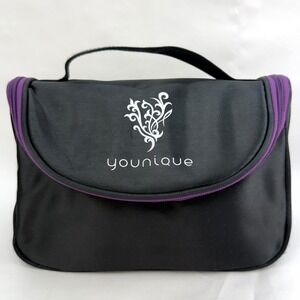 Younique Makeup Organizer Bag Black Purple Nylon Travel Cosmetic Case Top Handle